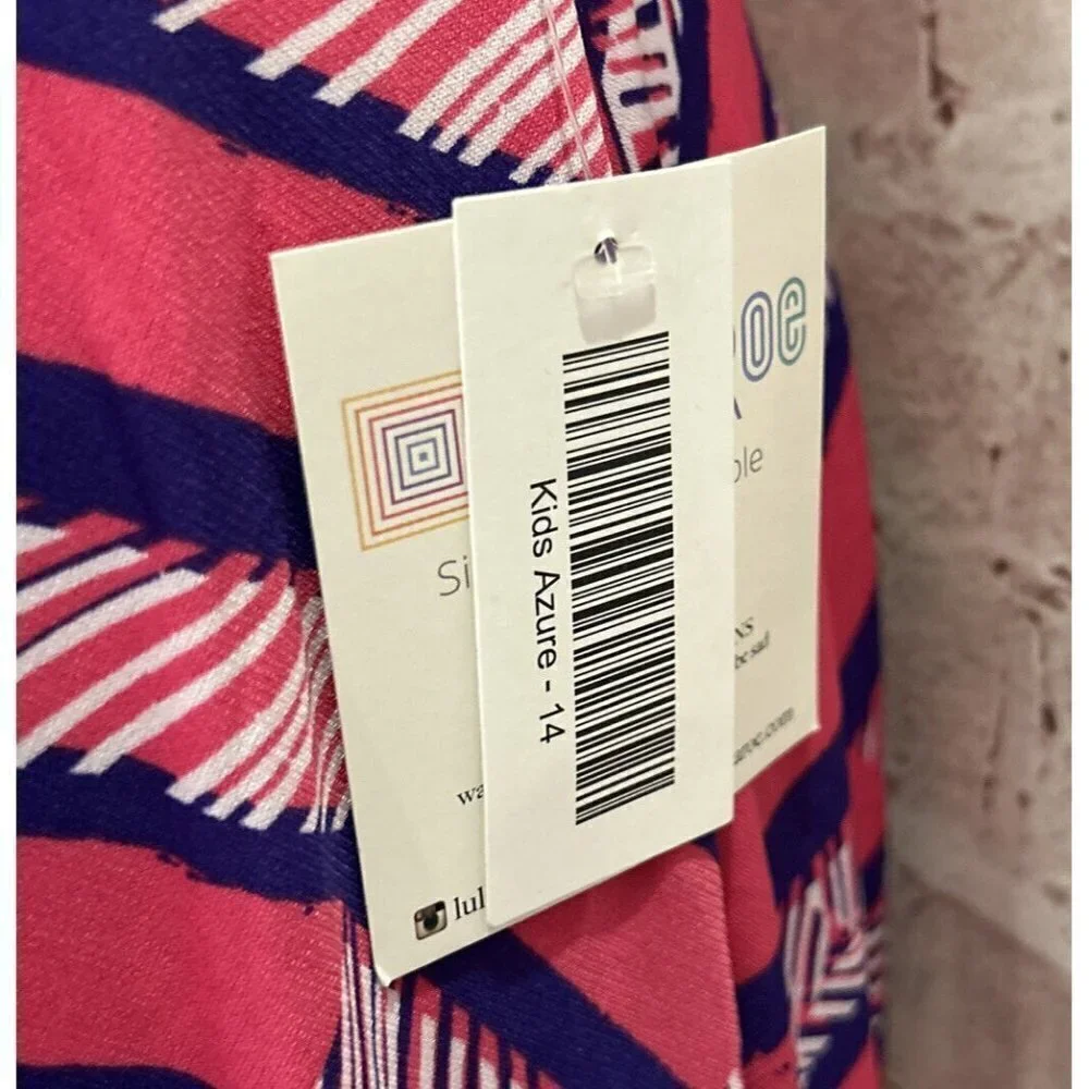 LuLaRoe AZURE Girls A Line Skirt Pink Purple Stretchy Elastic Waist Size 14 NEW